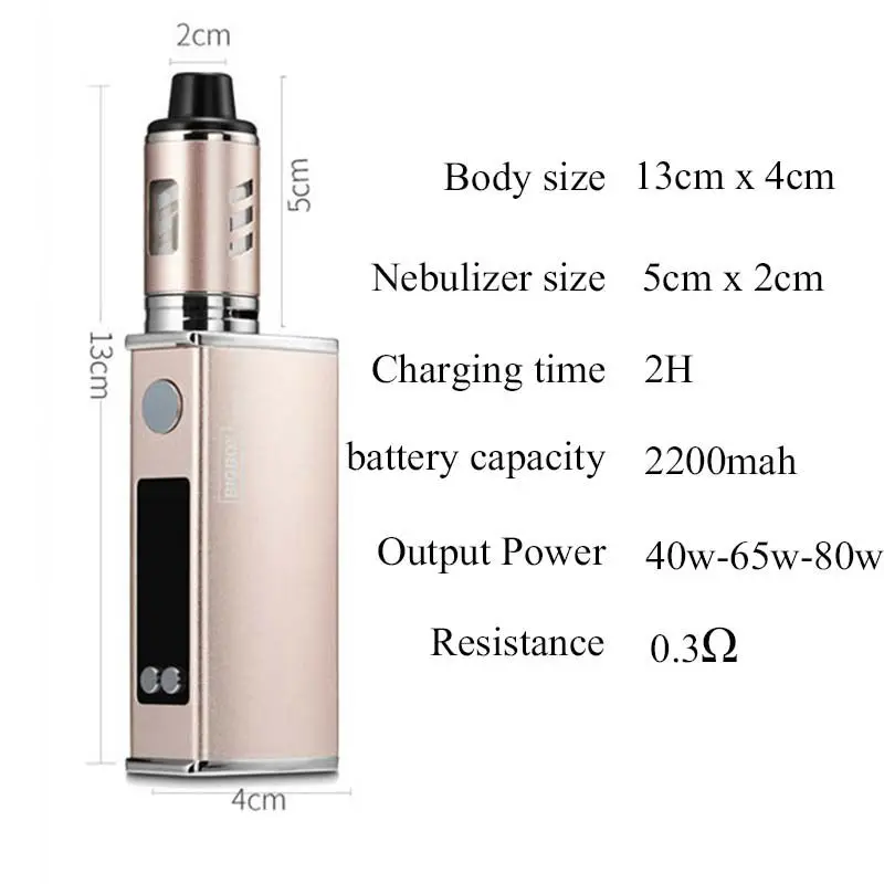 Топ!-электронная сигарета 80 Вт регулируемый vape mod box kit 2200 мАч 0.3ohm 3 мл бак электронная сигарета большой дым атомайзер вейпер(розовое золото