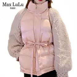 Max LuLu 2019, Европейская мода, женская одежда в стиле панк, женские вязаные стеганые пальто в стиле пэчворк, утолщенные повседневные зимние