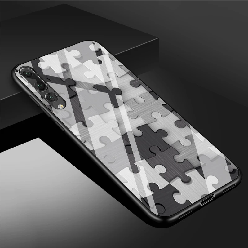 cute phone cases huawei Puzzle Tempered Glass Phone Case For Huawei P20 P30 P40 P40 Lite Pro Psmart Mate 20 30 Cover Shell phone case for huawei