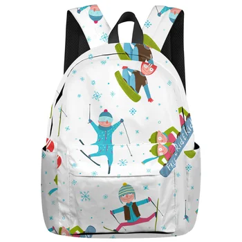 

Free Ride Cartoon Skiing Backpack College Students Laptop Backpack Book Bag Casual School Bag