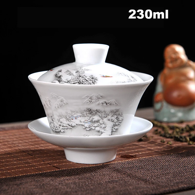 230 мл/330 мл китайский стиль Gaiwan керамическая голубая и белая фарфоровая чайная чаша Tureen мастер чашка блюдце посуда для напитков посуда для чая ремесла - Цвет: B2