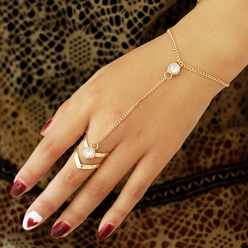 New Fashion Bracelet Bangle Slave Chain Finger Ring Harness Gold Bracelet 