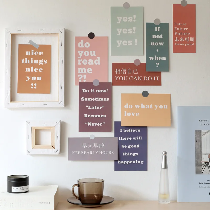 Tarjeta decorativa colorida para decoración de pared, póster pequeño de 15 hojas, chino, inglés, artesanal, adhesivo creativo para fondo, accesorios de fotos