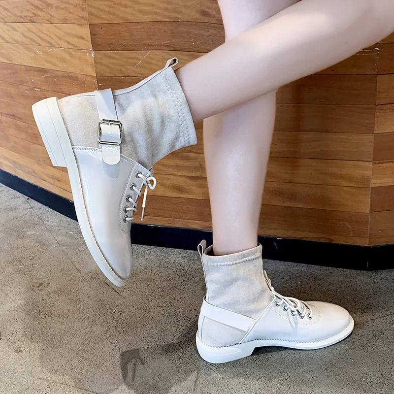 

2019 New Style Autumn And Winter Short Boots Motorcycle Boots WOMEN'S Socks xue wa Boots British Style Martin Boots round Flat A