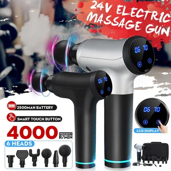 

2500mah Electronic Therapy Body Massage Guns 6 Gears LED Massage Guns Body Muscles Relaxing Relief Pains With 6 Heads