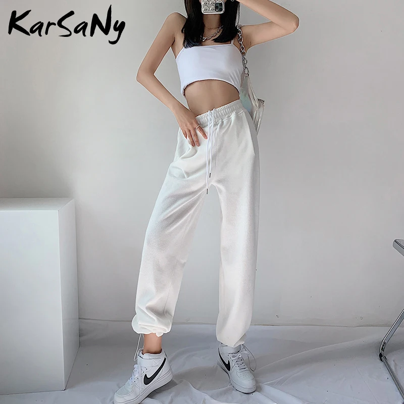 KarSaNy White Sweatpants Women Baggy For Summer High Waist Trousers Sport  Grey Sweatpants Cotton For Women Wide Leg Pants 2021 - AliExpress