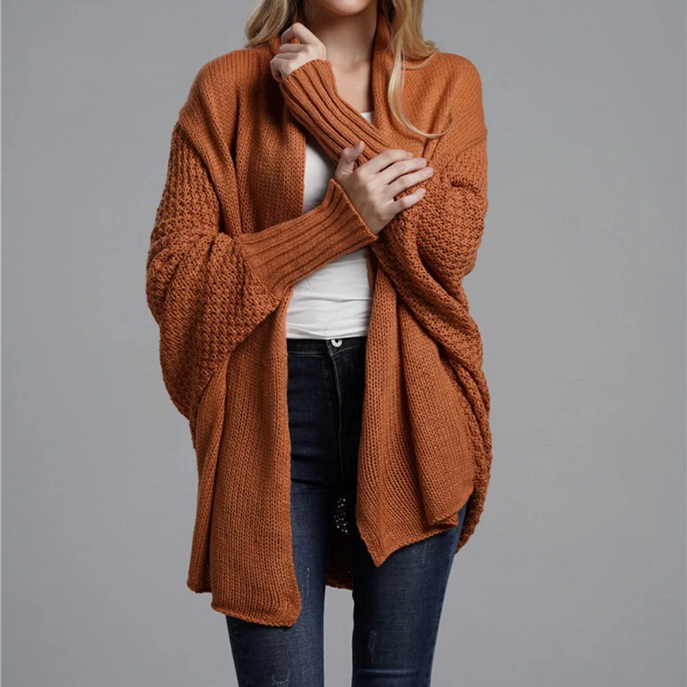 Women Autumn Cardigan Sweater Batwing Sleeve Knitwear Jacket Solid Color Plus Size Cardigan Female Femme Jumper Coat New
