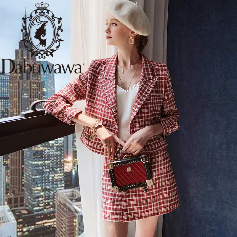 

Dabuwawa Vintage Plaid Two-pieces Women Skirt Suit Casual Streetwear Suits Female Coat Sets Chic Office Ladies DT1DSA005