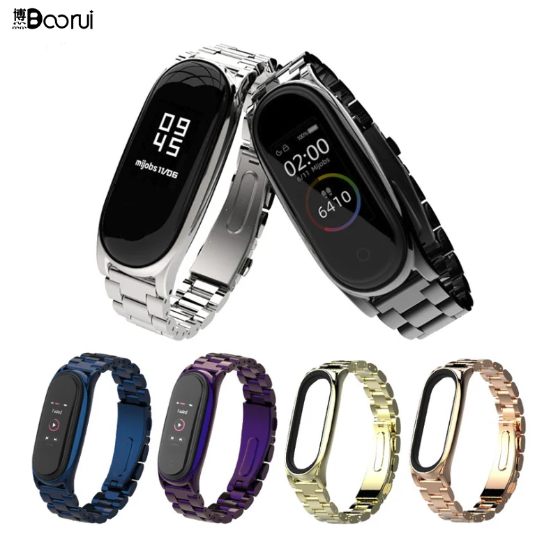 Металлический ремешок BOORUI из нержавеющей стали mi band 3 4 5 для xiaomi pulseira