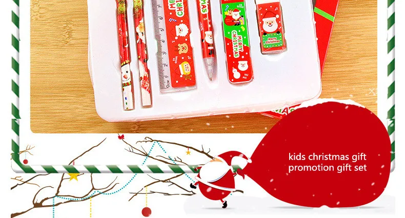 Один набор по индивидуальному заказу, Рождественская тема детский сад фестиваль подарок приз дети HB деревянный карандаш с точилкой ластик для школы подарочный набор Канцелярии