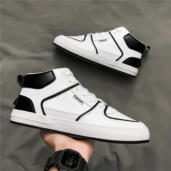 

High Top Leather Men's Sneakers Male Casual Shoes White Breathable Casual Men Shoes Man Vulcanized Shoes Zapatillas Hombre