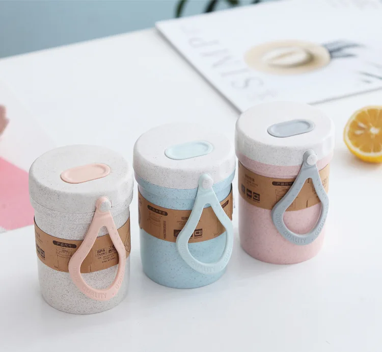 300ml Healthy Material Wheat Straw Sealed Soup Cup With Lid Water Brea_A1_2