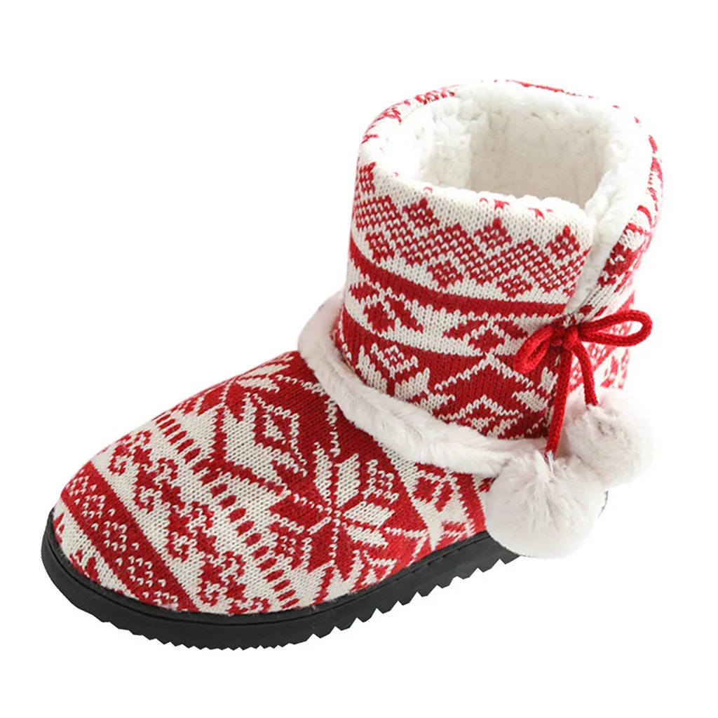 Женская зимняя теплая обувь; вязаные ботинки; коллекция года; милые женские теплые мягкие плюшевые домашние полусапожки с героями мультфильмов; хлопковая обувь;# g3 - Цвет: Красный