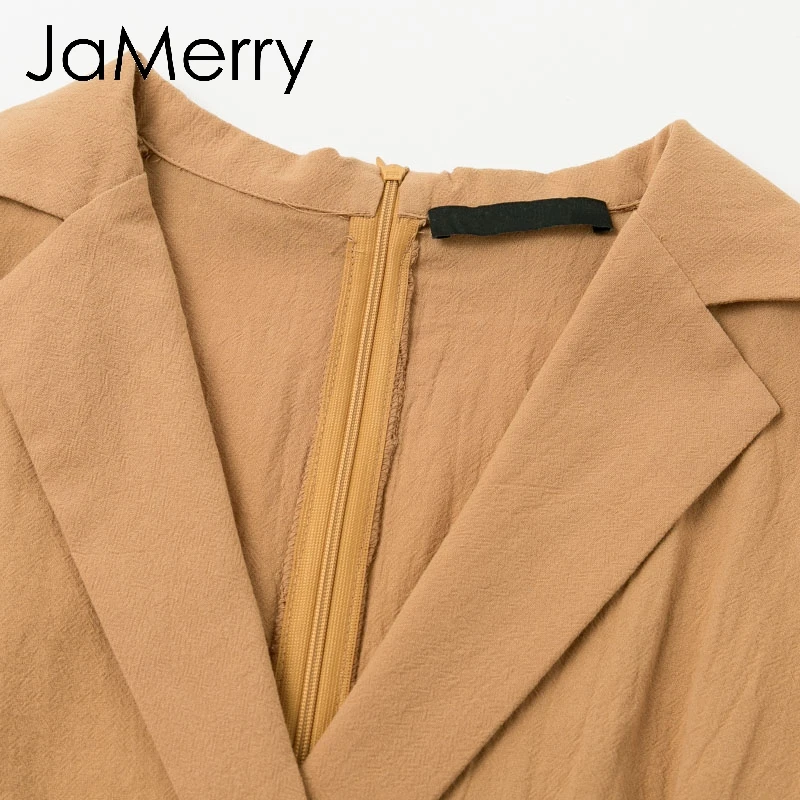 JaMerry Vintage cotton linen women jumpsuit romper Elegant work wear sash belt female jumpsuit Long sleeve office lady overalls