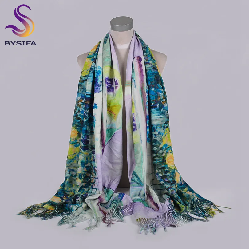 [BYSIFA] синие зимние шарфы шали Мода Utralong Кашемир пашмины напечатаны 200*70 см Дамский шейный шарф хиджаб Echarpes chales - Цвет: blue purple roses