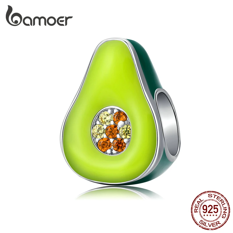 Bamoer 925 пробы серебряные ювелирные изделия с зеленой эмалью авокадо фруктовый Шарм для оригинального серебряного браслета 3 мм для женщин Изготовление ювелирных изделий BSC129