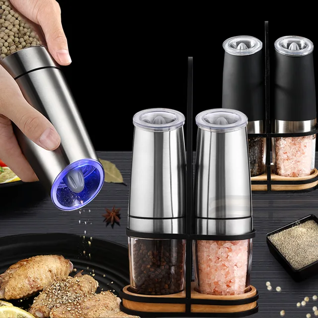 Electric Salt and Pepper Grinders Stainless Steel Automatic Gravity Herb Spice Mill Adjustable Coarseness Kitchen Gadget Sets 1