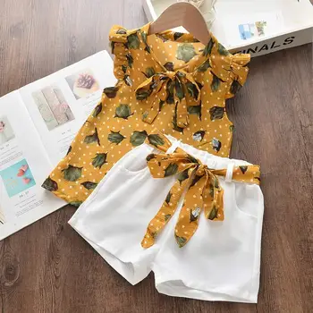 

Girls Clothing Set Little Girl Casual Wear Chiffon Floral T-shirt Bow Shorts 2-Piece Set Summer Clothes for 3-7 Years Old Kids