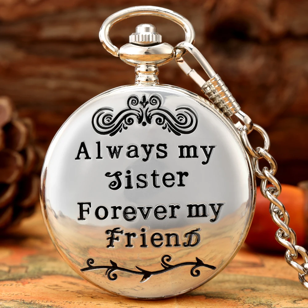 Fashionable black women's pocket watch durable alloy case unique &quotalways my sister&quot sister Pendant Watch | Наручные часы