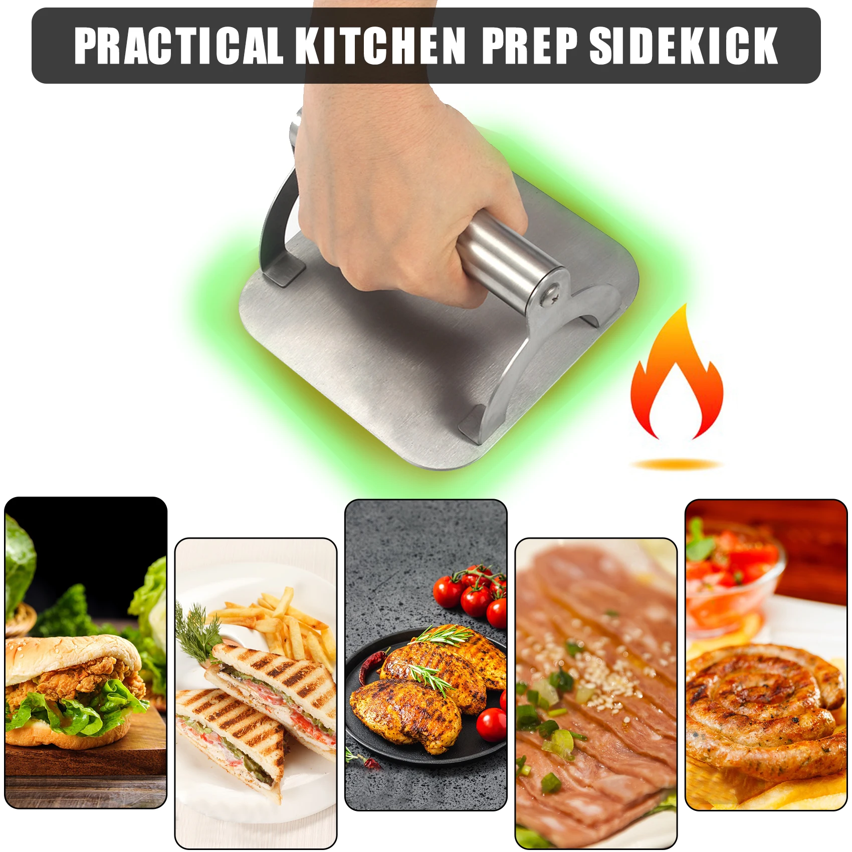 Non-stick Hamburger Press with Handle Stainless Steel Burger Press Meat Beef BBQ Grill Patty Making Tools Kitchen Accessories