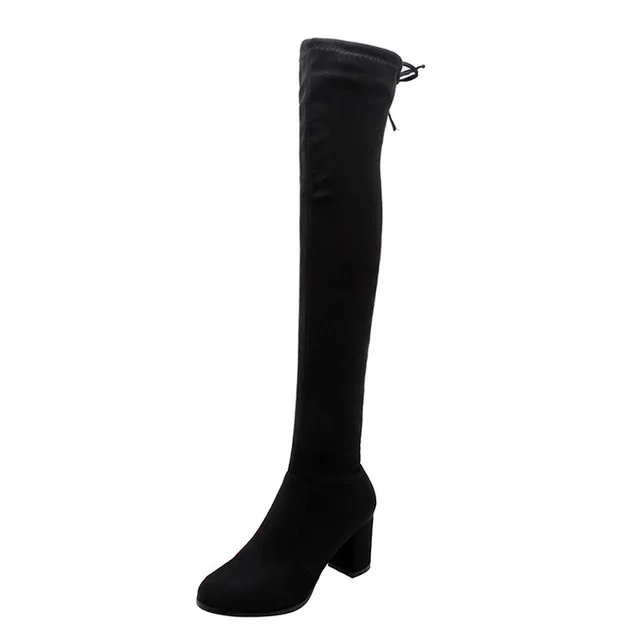 black low heel Пикантные Сапоги выше колена женские сапоги г. Популярная женская обувь сапоги до колена на платформе и высоком каблуке женские зимние сапоги размера плюс 35-47 - Цвет: black low heel