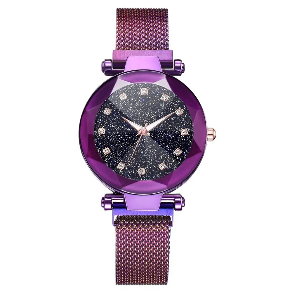 Reloj mujer, женские часы, звездное небо, часы с бриллиантами, кварцевые роскошные женские часы, наручные часы для женщин, Relogio Feminino - Цвет: Фиолетовый