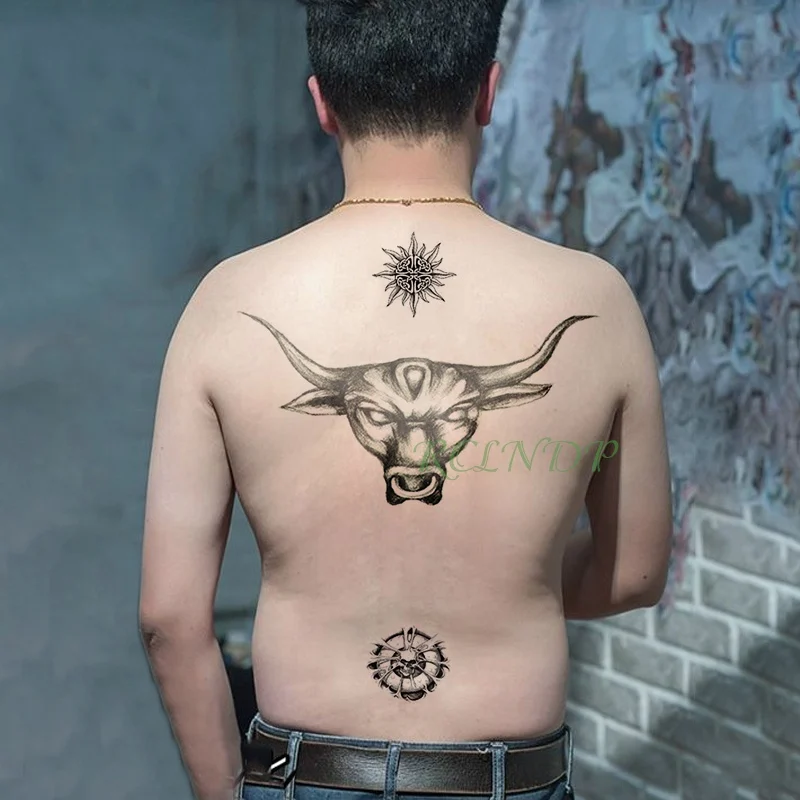 Waterproof Temporary Tattoo Sticker Cool Cattle on belly Chest Waist Back Flash Tatto Fake Tatoo for Men women girl | Красота и