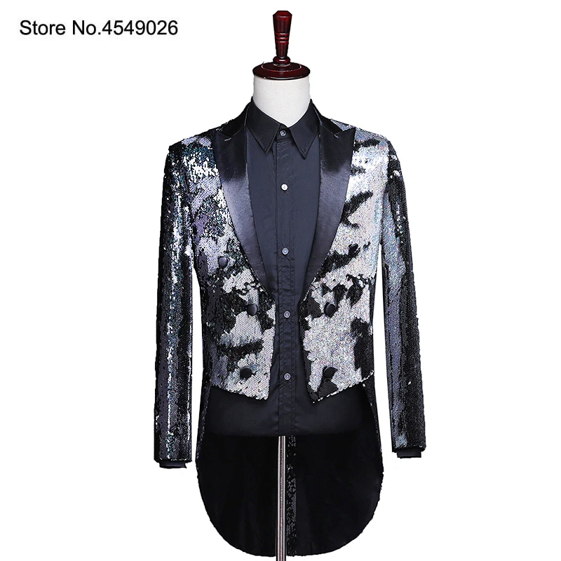 

Bar Nightclub Male Singer Jacket Dj Ds Host Blue Violet Colorful Sequins Slim Fit Suit Stage Costume Fashion Slim Blazer Men