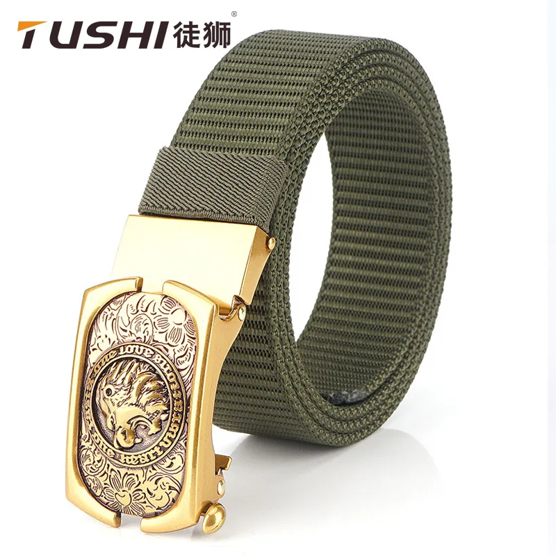 

2020 New Style Toothless Automatic Buckle Leather Belt Nylon Canvas Belt Outdoor Casual Breathable Belt