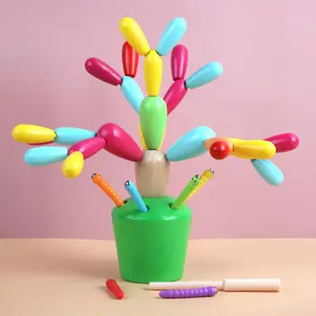 

2 in 1 Wooden Cactus Blocks Magnetic Fishing Balance Game Education Kids Toy Intelligence Developmental Toys Blocks Brick Toy