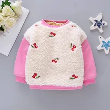 Winter Children Baby Babi Kids Girls Long Sleeve Sweatshirts Warm Cherry Fleece Thicken Velvet Pullover Sweatshirt WT944