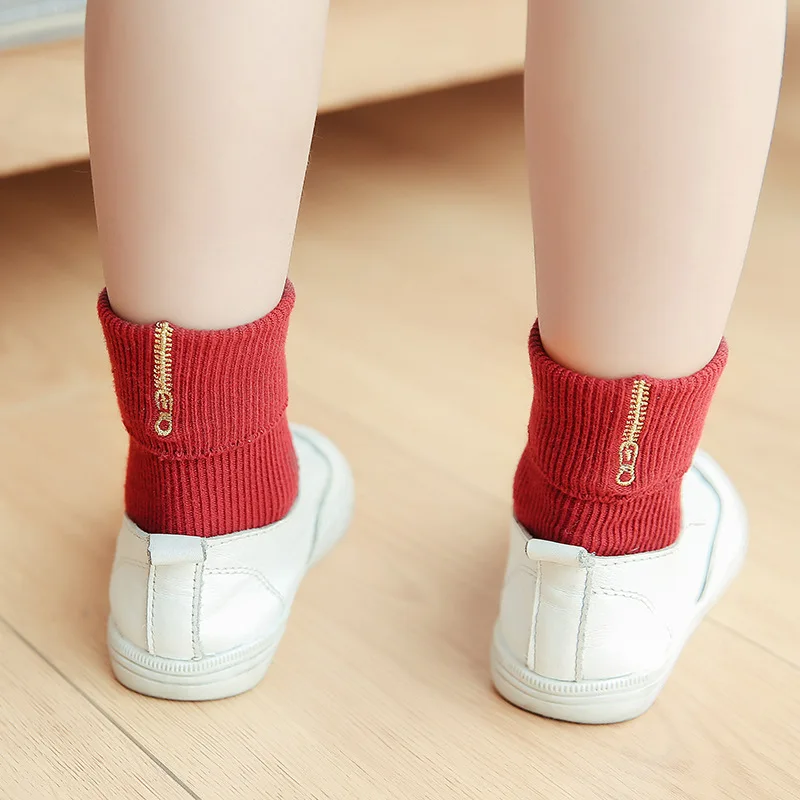 

Caramella Brand New Winter Thick Kids Socks Solid Candy Color with Zipper Deco Cotton Baby Anti Slip Warm Soft Socks For Girls