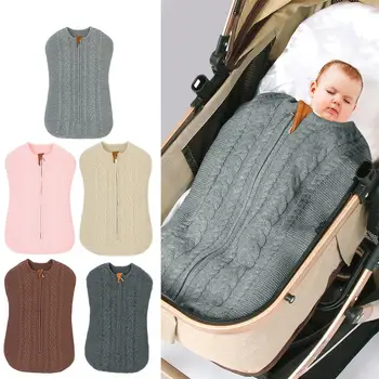 

Zipper Baby Sleeping Bag Knitted Stroller Swaddle Wrap Pure Color Newborn Bedding Envelope Kid Protection Accessories