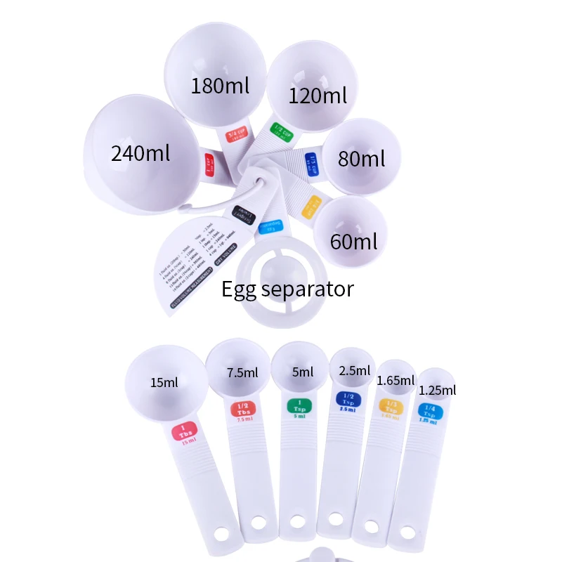 

12pcs/set Measuring Spoons Measuring Cups With Egg Separator Tool Plastic Measure Spoon Cup Baking Spoon Kitchen Measuring Tools