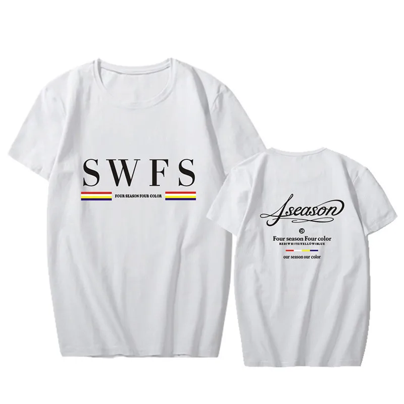Белый KPOP MAMAMOO 4 SEAON Tour Four SEAON 4 цвета 4 SEAON О-образным вырезом хип-хоп футболка футболки топы с короткими рукавами PT1148 - Цвет: Белый