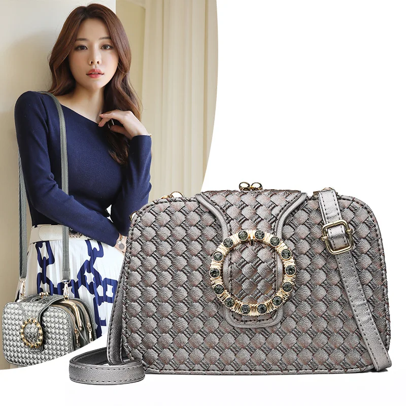 

High Grade Sense Diamond Set Small Bag 2019 New Style WOMEN'S Bag Versatile Clip File Holder Korean-style Woven Pattern Soft Lea