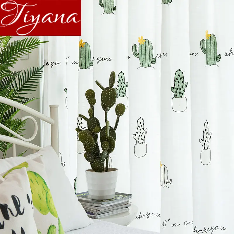 

Nordic Embroidery Curtain Window Bedroom Pastoral Shade Cloth Cute Green Plant Design Kitchen Sheer Fabric Custom Made M176#30