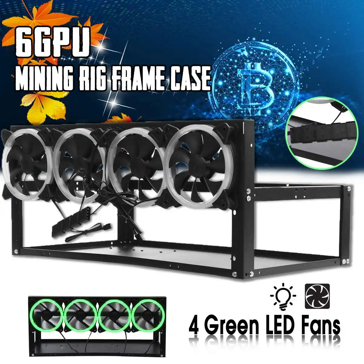

6 GPU 4 Fans Mining Computer Alloy Case Frame Rig Aluminum Stackable Case Mining Machine Frame