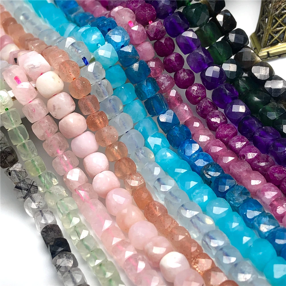Wholesale Natural Stone Cube Faceted Beads accessories 4mm Tiny FashioneCharms Crystal DIY Gem Beads For Jewelry Making Bracelet