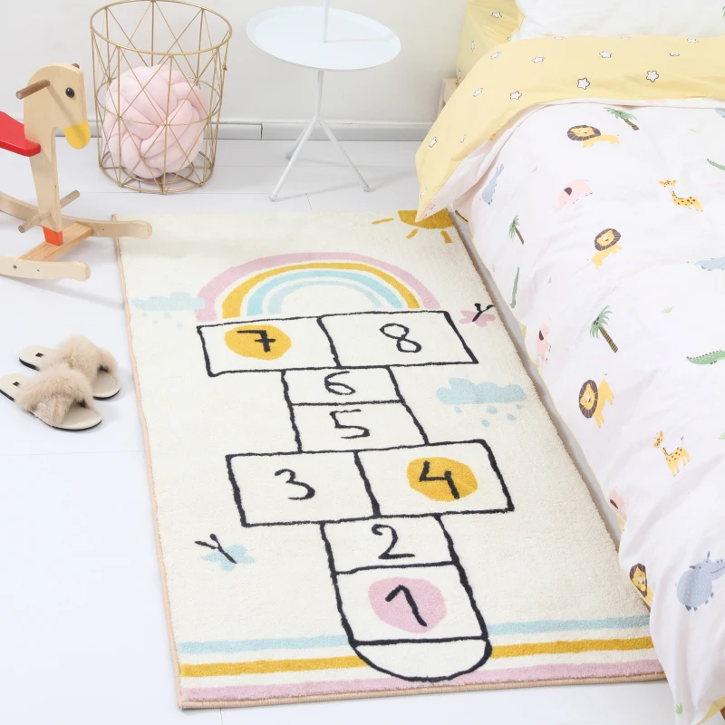 Ковер в скандинавском стиле из овечьей шерсти с мультяшным рисунком для спальни, декоративный коврик для гостиной
