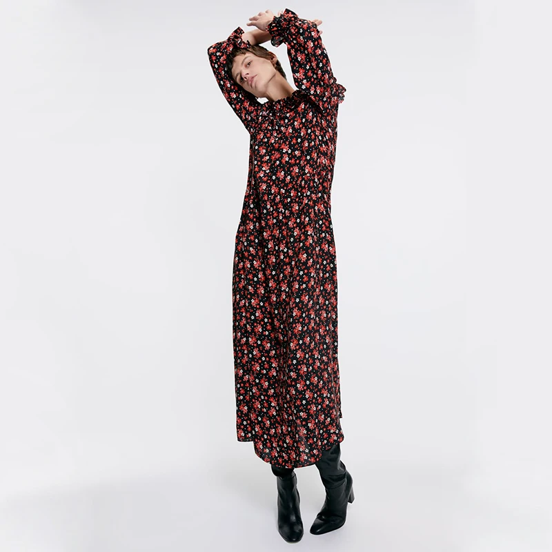 Модное осенне-летнее платье Boho ZA с принтом женское элегантное свободное платье с бантом вечерние подарки дружбы/девушки новейшее платье V/o-образным вырезом