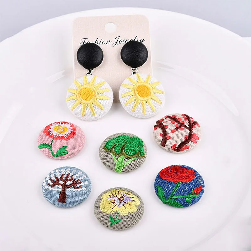 Diy Korean Jewelry Accessories Retro Ethnic Hand Embroidery Circular Buckle Fabric Earrings Hair Brooch Material Jewelry Findings Components Aliexpress