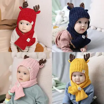

2pcs Autumn Winter Baby Hat Scarf Suit Knitteed Kids Hat Scarf Set Cotton kids warmer Hats Neck Children Scarf suit cute