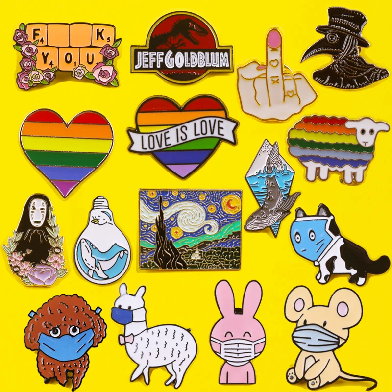 

Anime Badges on Backpack Van Gogh Badge Pins Funny Enamel Pins Jewelry Cartoon Masked Animal Badges For Clothes LGBTAccessories