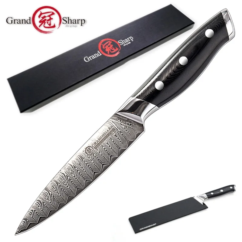 GRANDSHARP дамасский кухонный нож 5 дюймов Универсальный нож 67 слоев дамасской стали VG10 Японский стальной нож шеф-повара G10 ручка подарок