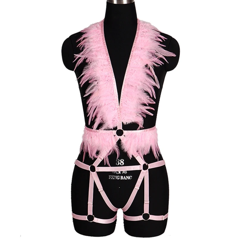 MLCO0016PINK Перо погоны готика стимпанк плечо крылья фестиваль BurningMan свадьба Хэллоуин полный набор ремней для тела женское Сексуальное белье - Цвет: MLCO0016PINK