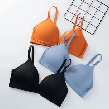 Thin Triangle Cup Bra Non-removable Shoulder Straps Women Underwear Deep-V Adjusted Brassiere Without Steel Ring Sleep Bralette 1