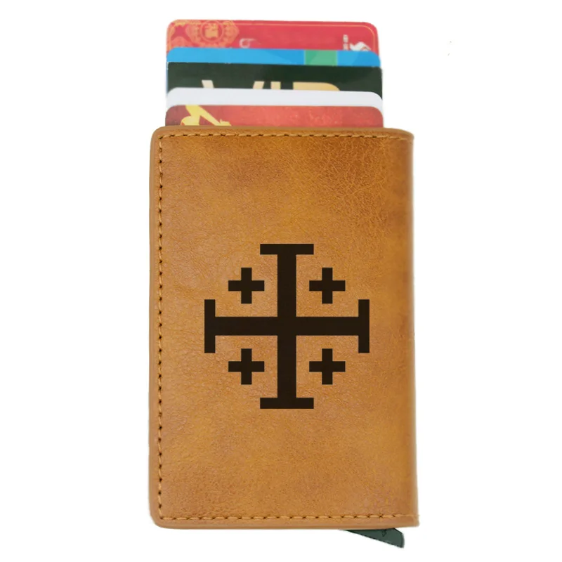 

Classic Cross Design Credit Card Holder Men And Women Metal RFID Vintage Aluminium Box PU Leather Fashion Card Wallet