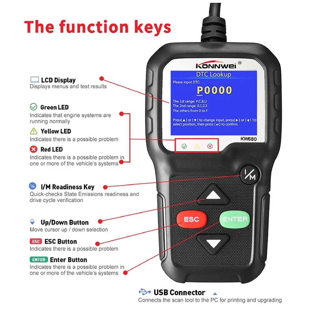 KONNWEI KW680 ODB2 сканер автомобильный диагностический инструмент OBDII OBD2 ODB автоматический сканер проверка двигателя встроенный динамик поддержка восьми языков