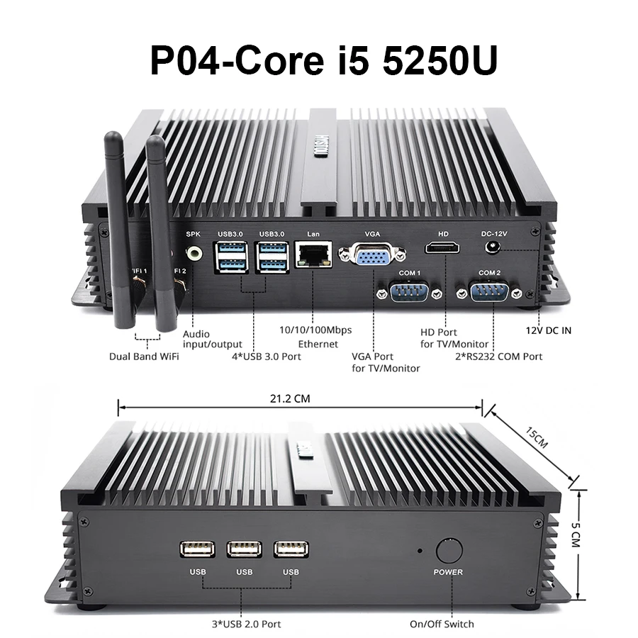 P04-Core i5 5250U Intel Core i7 4500U i5 8250U промышленный настольный компьютер 5250U Win10 Linux i3 Minipc Intel NUC 4K HD RS232 RS485 персональный портативный ПК - Цвет: P04-Core i5 5250U